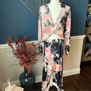NWT 2 piece Lounge Set - Pink, Black and Grey -Size Medium